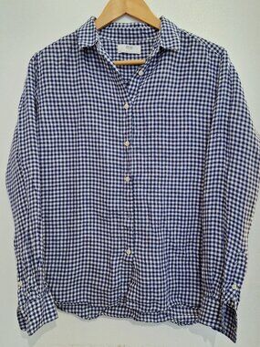 Uniqlo Linen Blue Gingham Button-Up Shirt Size Small